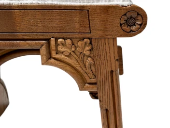 Arts & Crafts Hand-Carved Oak Stools with Boucle Upholstery, 1900s